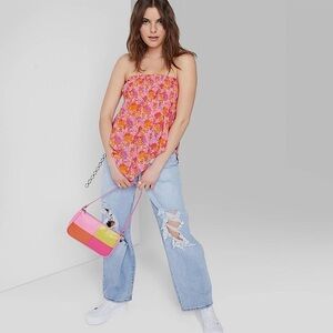 Wild Fable Pink Floral Strapless Blouse